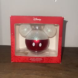 Red And White Mickey Head Hallmark Glass Christmas Ornament
