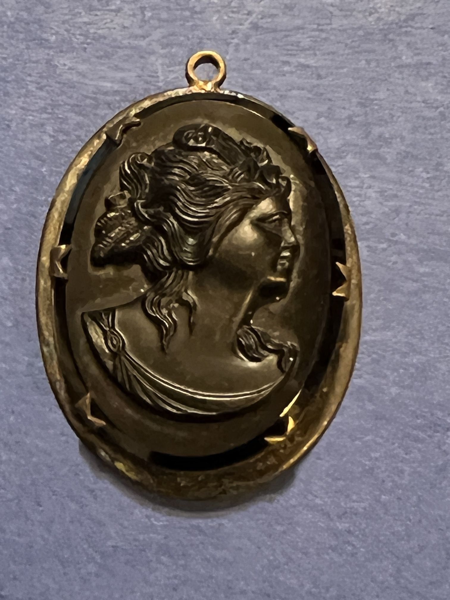 Victorian Sterling Silver & Black Onyx Cameo Brooch Pendant