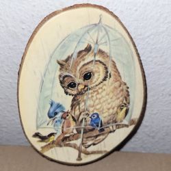 Owl GT-439 On Slice of Wood From Lincoln's Silver Dollar Bar in Montana