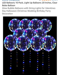 LED Balloons 10 Pack, Light Up Balloons 20 Inches, Clear Bobo Balloon Glow Bubble Balloons with String Lights for Valentines Day Halloween Christmas W