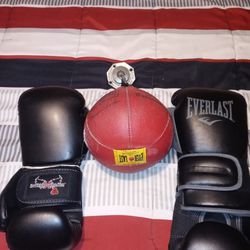 2 Pair Of Kick Boxing Gloves and speed Bag