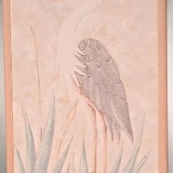 Dimensional Painting On Canvas with Frame - "Heron"; Approx. 26" W x 39" H