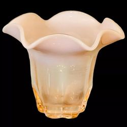 Vtg Duncan & Miller Opalescent Peach Canterbury Ruffled Blown Glass Small Vase