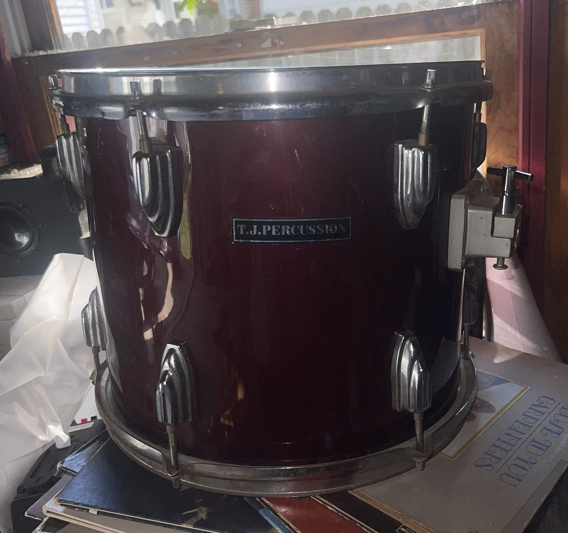 Rare Vintage T. J. Percussion 13” Rack Tom Drum W/Mount Red Excellent