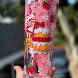 Strawberry shortcake 24oz lava drip snowglobe tumbler Starbucks style 24oz acrylic