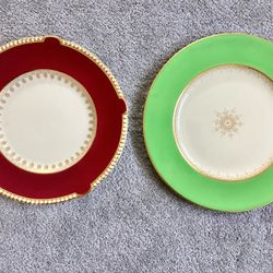 Vintage Porcelain Plates Fondeville Ambassador Ware England #5973Z #6699AL Maroon Green High Quality