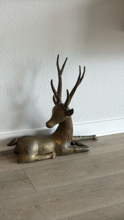 Large Vintage Brass Recumbent Stag — Hollywood Regency, Attributed to Sarreid Ltd.