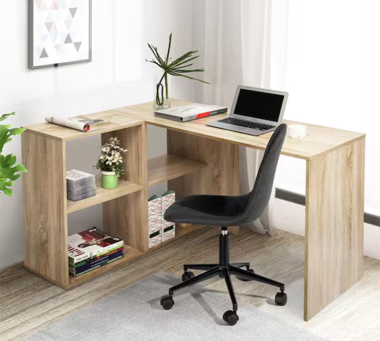 Rectangle Brown MDF Computer Desk with 4-Open Shelves