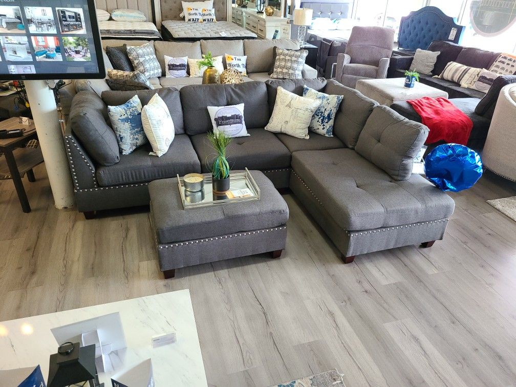 FREEE DELIVERY 🚛 NEW GREY SECTIONAL SOFA WITH OTTOMAN 🚨 