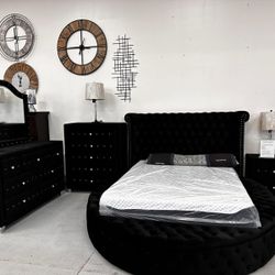 Velvet Upholstered Bedroom set Queen/King bed dresser nightstand and mirror chest option 