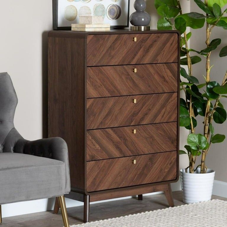 Walnut Brown 5-Drawer Storage Chest(New)