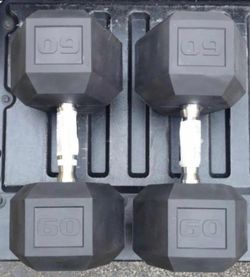 NEW  PAIR  OF   60  LB.  CAP  RUBBER  DUMBBELLS 