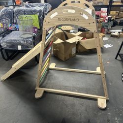 6-in-1 Wood Jungle Gym Montessori Climbing Play Set with Double-sided Ramp - Colorful