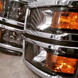 Headlights Chrome Black  2014 To 2015 Chevy Silverado (1500) 
