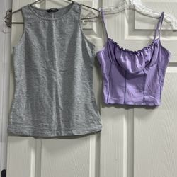 Lot of 2 - Shein Gray and Purple Tabk Tops - Size Medium - EUC