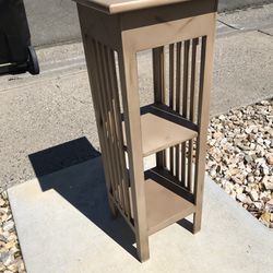 TALL TABLE - 14”X14”X 3FT TALL WITH TWO SHELVES