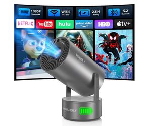 Portable Projector with Built-in Battery for Outdoor & Travel, Mini Projector with WiFi and Bluetooth, 1080P Supported, Electric Focus, Auto Keystone,