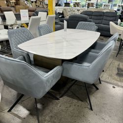 Modern Stylish Dining Table with 6 Chairs / Mesa de comedor moderna y elegante con 6 sillas