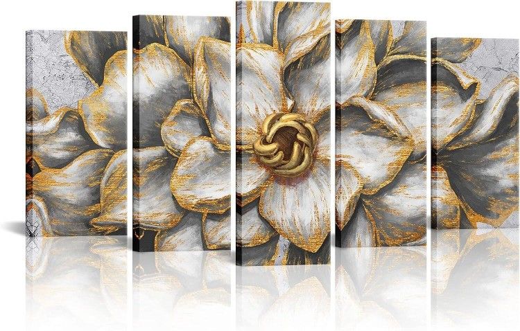 5-Piece Gold Blossom Canvas Art – New in Box