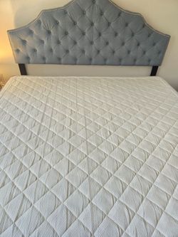 King size mattress, headboard and metal frame