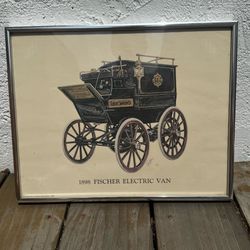 VTG “1898 Fischer Electric Van” Framed Drawing California Trucking Association 1979 (Silver Lake)