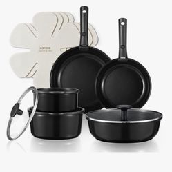 CAROTE Ceramic Cookware Set, Pots and Pans Set, Non Stick RV Cookware Set with Detachable Handle