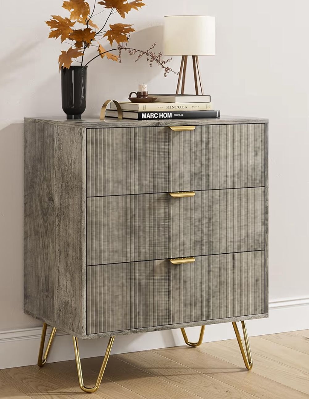 Grey Fluted 3 Drawer Dresser