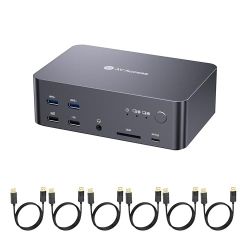 Desktop only 8K@60Hz Docking Station for 2 PCs amp 3 Monitor with KVM Switch, 6 DP Cables Included, DisplayPort 2.0, 1G Ethernet for 2 PCs, USB 3.0, 4