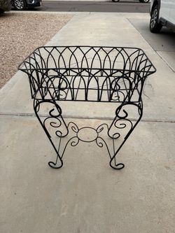 Vintage Wrought Iron Scrollwork Basket / Plant Stand – 28” Tall