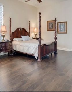 Dark Wood Four-Poster Bed Frame