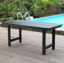 66.9-Inch HDPE Outdoor Dining Table, All-Weather Patio Table (with Umbrella Hole), Water-Resistant & Fade-Resistant, Wood-Grain Finish, Black