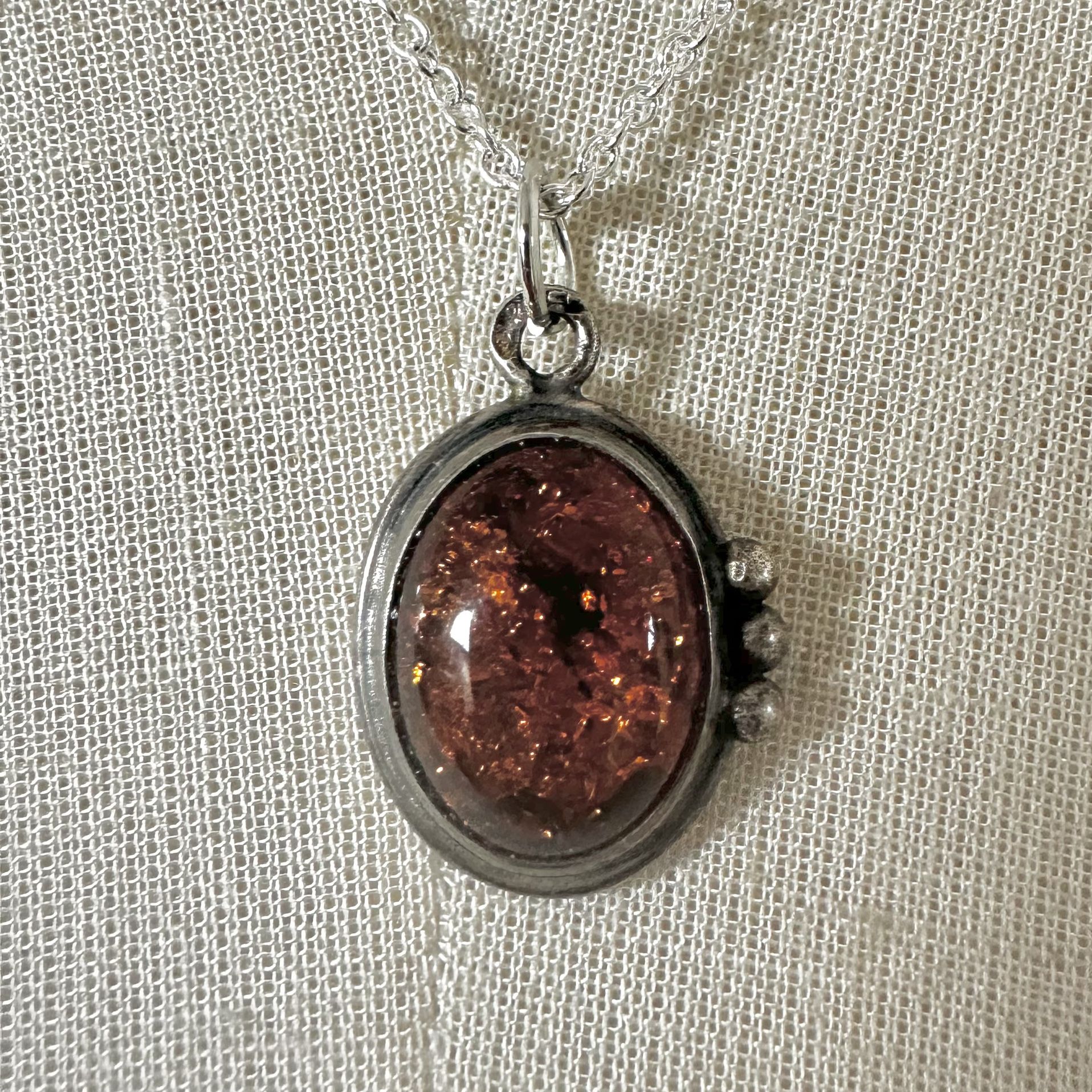 Sterling silver amber pendant necklace