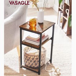 Tall Side Table, End Table with Storage Shelves, 3-Tier Slim Table, Steel Frame, for Living Room, Study, Bedroom, Industrial, Rustic Brown and Black