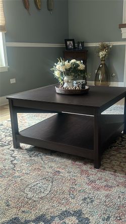 Dark Brown Square Coffee Table with Shelf