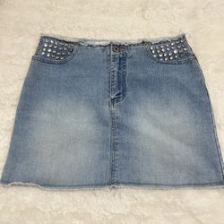 Denim Skirt With Studded Waistband 
