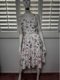 Medium white pink floral sun dress cottage core prarie long spring  e