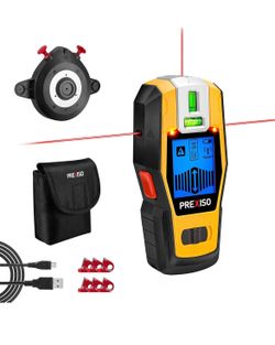 2-in-1 Stud Finder with Laser Level, Rechargeable Multi Surface Cross Line Laser & Wall Stud Scanners Tool for Hanging Frames & Picture, Wood Ac Wire