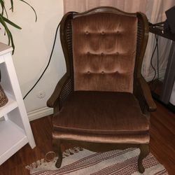 Dusty Rose Velvet Mauve Pink Cane Back Chair