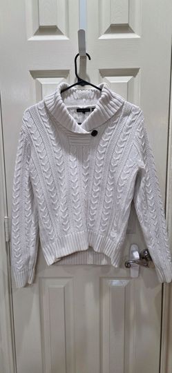 Woman's Jeanne Pierre Cableknit Sweater, White, Thick, High Quality, Size L