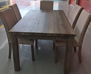 Rustic Wood Dining Table with 6 Chairs