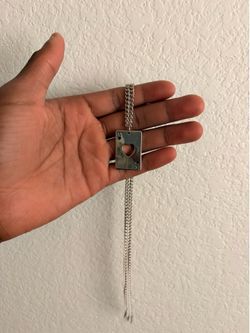 Silver Tone Box Chain Necklace with Rectangle Charm Pendant
