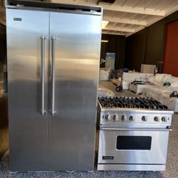 42 INCH VIKING REFRIGERATOR AND 36 INCH GAS RANGE APPLIANCE SET 