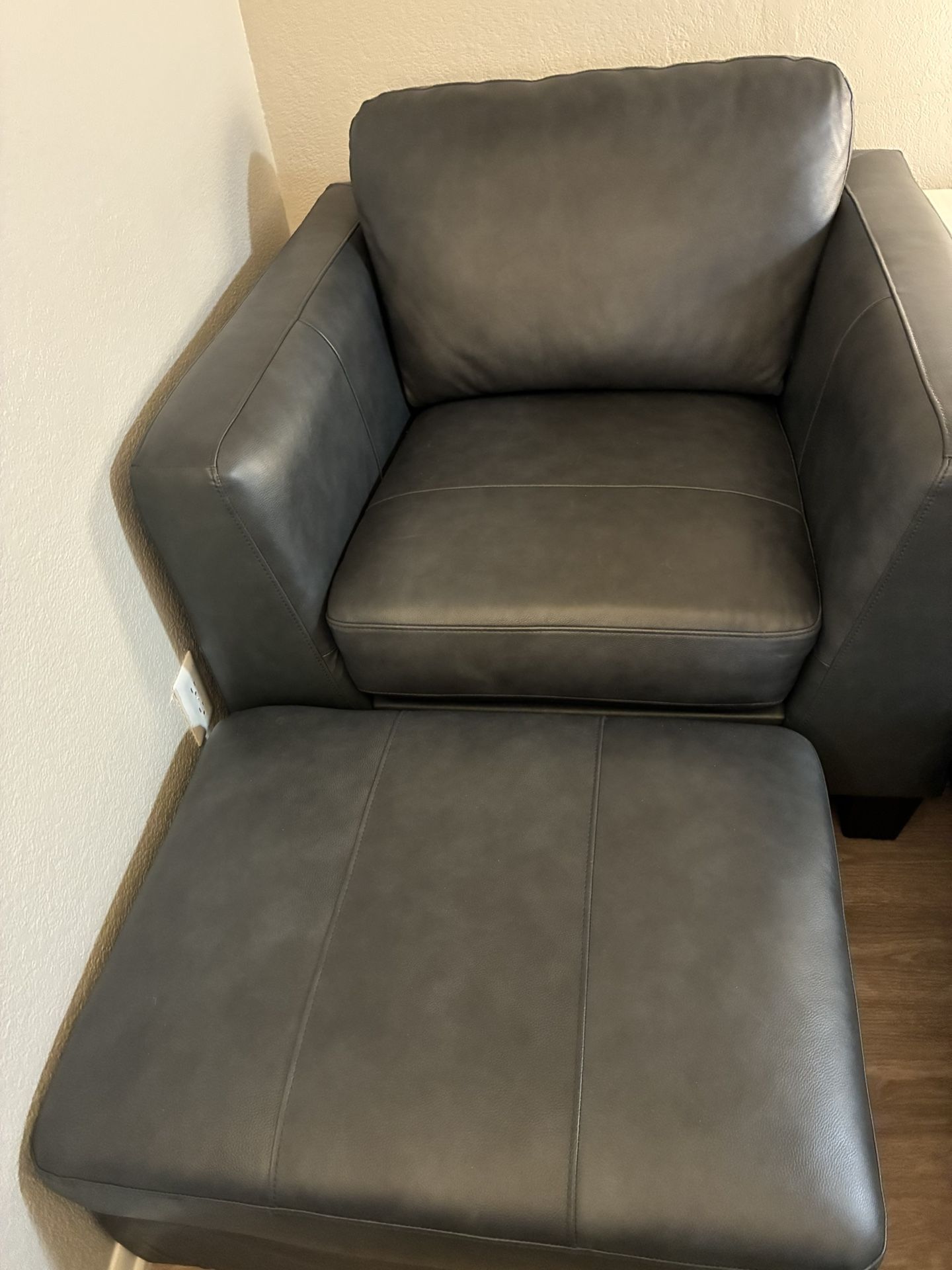 Leather Armchair and Ottoman