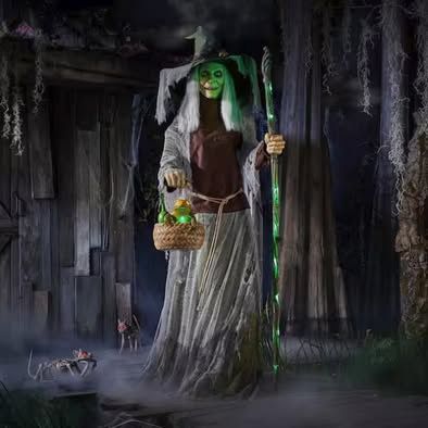 Halloween Decor - 7 ft. Animated Lethal Lily Witch & Bubbling Cauldron w/LED's Set