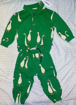 🦢 Adorable Green Goose Print CARLIJNQ Children's Set - Size 7-8yrs 🦢
