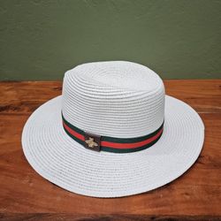 White Fedora Hat Bee Charm Straw Hat
