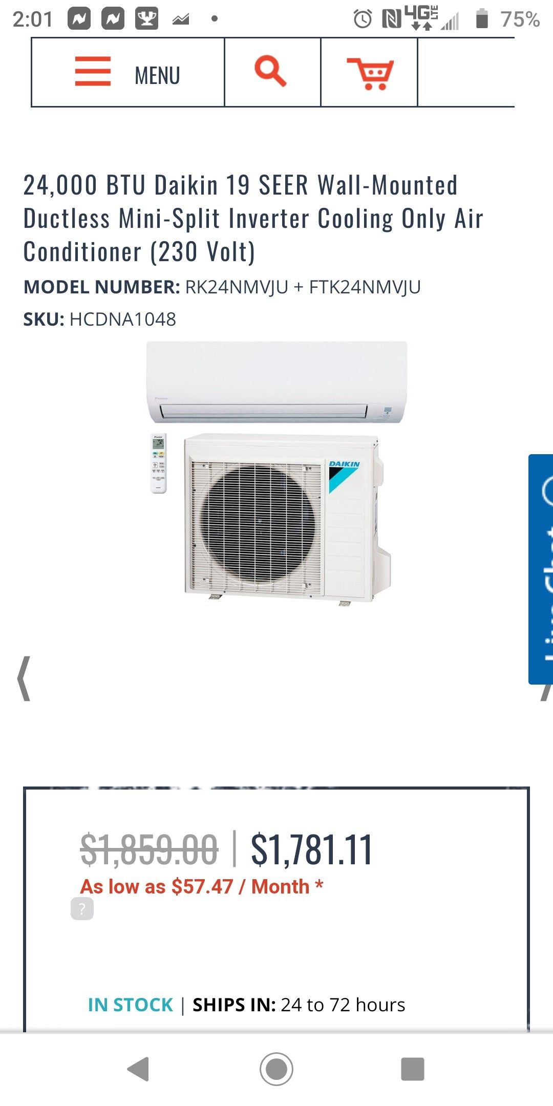 Air Conditioner Daikin 24,000 Mini split 
