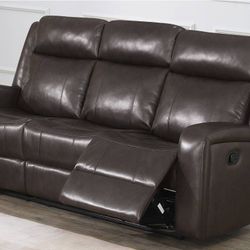 Brand New Dark Brown Leatherette Power Recliner Sofa