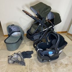 Uppababy Vista V2 Double Stroller With Car Seat And Bassinet Olive