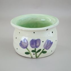 Handmade Ceramic Succulent Planter - Purple Tulip Design - New